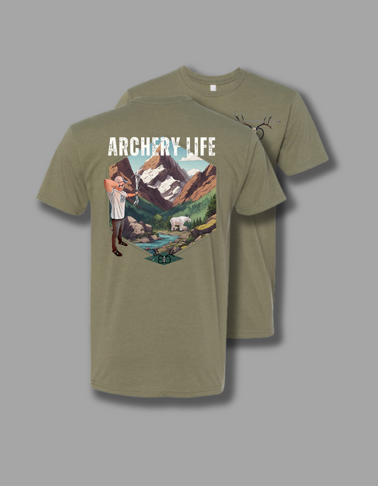 Archery Life Unisex Tee Shirt Olive Green (XXL & XXXL only)